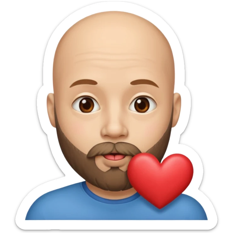 Un homme chauve barbu qui envoi un bisous cœur sticker