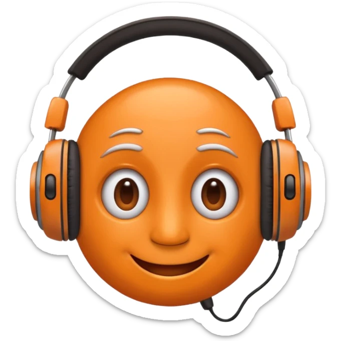 Orange happy face emoji with a couple of hair,headphones,and antennas. sticker