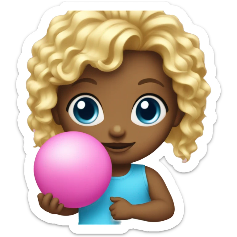 Cute Baby girl with a pink ball, blue eyes and golden hair sticker