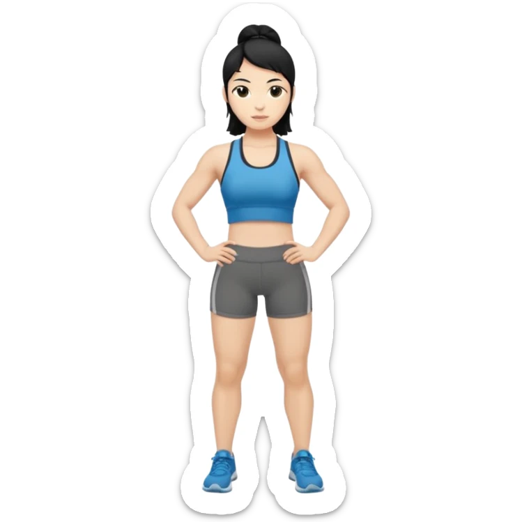 mach mir denn fintess trainer mit schwarzen haren wir er stehend steht mit gym kleidung sticker