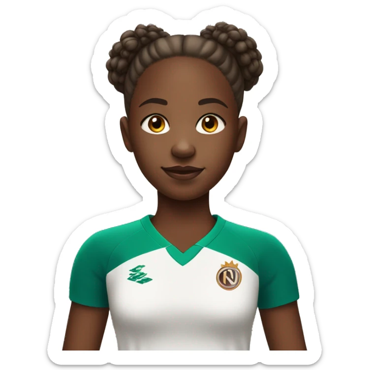 black girl aged 10 with brown afro bun in football shirt sticker