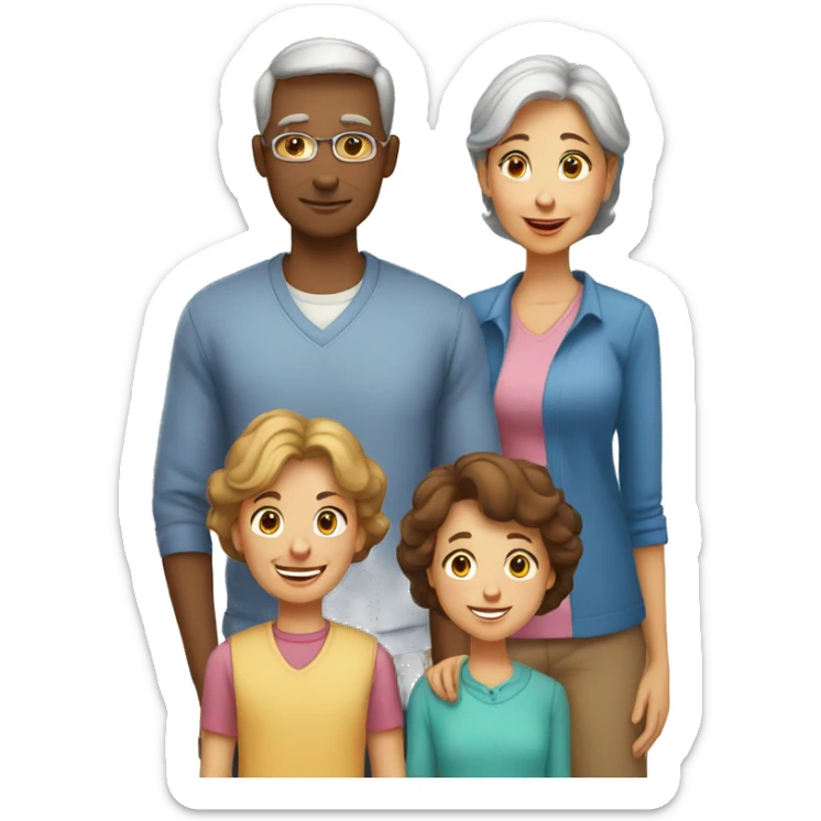 a FAMily with grandpa, grandma, mom, dad, older brother, younger brother, older sister younger sister sticker
