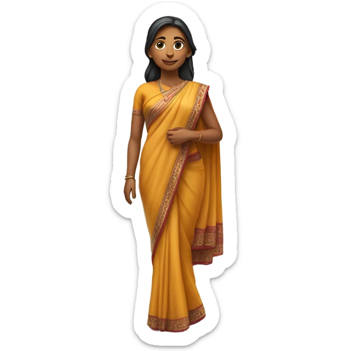 Here is the full-body image of the 3D Indian woman character, turned slightly to the left. I think she looks graceful and elegant! and include her legs straight image  and hands separate full saree  sticker