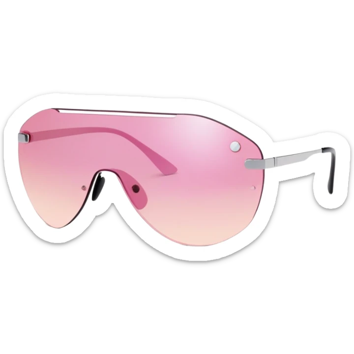 futuristic frameless shield sunglasses, pink tinted one-piece lens, Y2K fashion sticker