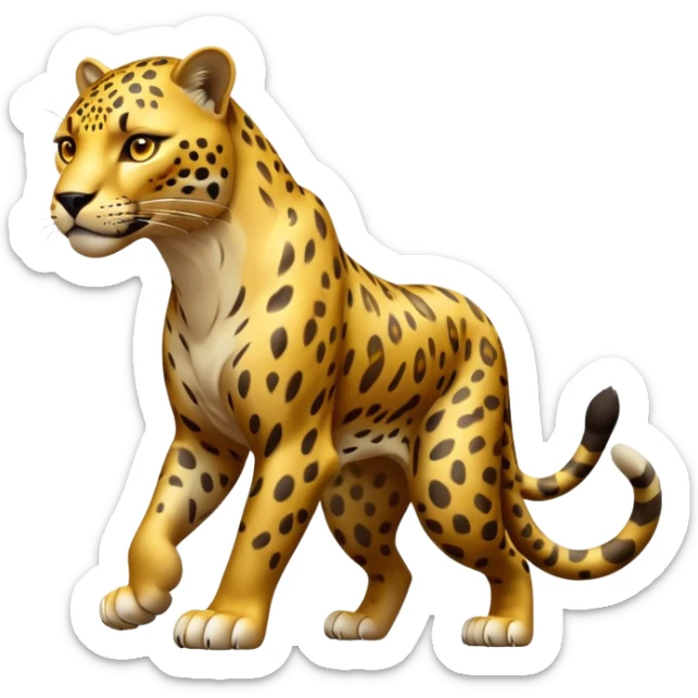 cinematic-jaguar-realistic-full-body-standing-emoji,-muscular-and-stealthy-frame-ready-to-pounce,-long-tail-curving-slightly,-head-tilted-dramatically,-sleek-golden-fur-with-dark-rosettes,-piercing-yellow-eyes,-simplified-yet-realistic sticker