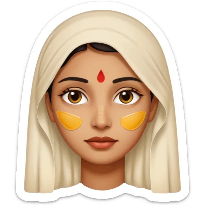 make an emoticon of a woman that has gel-like under eye patches of skincare of transparent color and make the woman slightly indian with only skintone and hair and no other such element and make the patches slightly bigger sticker