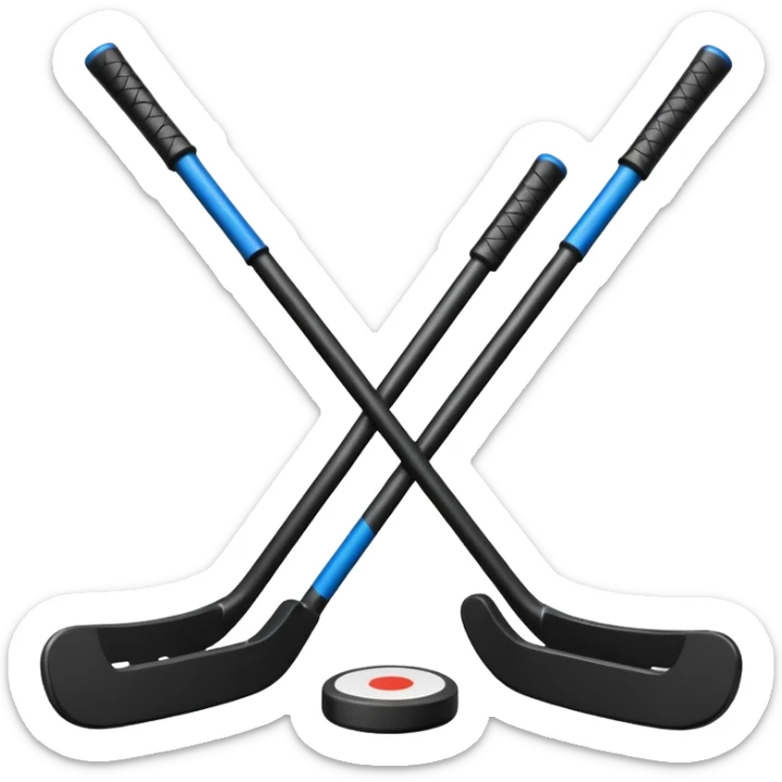 two hockey sticks crossing and a puck like the original apple hockey stick emoji sticker