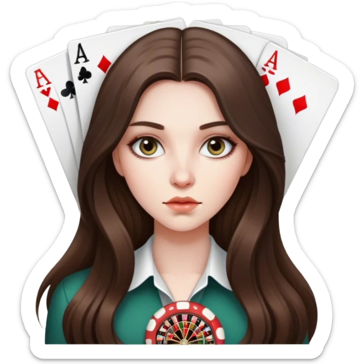  beautiful pale brunette girl with long hair poker fave sticker