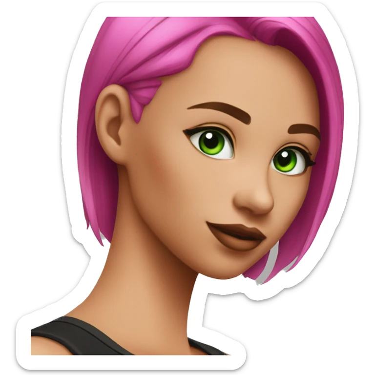 a girl with green eyes and hot pink hair wearing a black tank top, slicked back hairstyle sticker