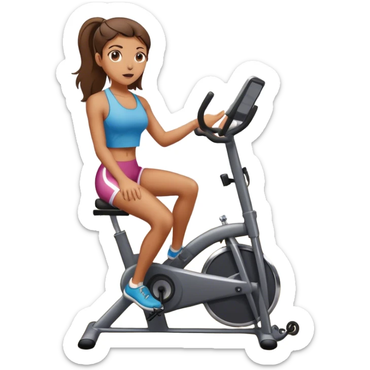 Stationery indoor bike in gym and girl is gesturing that she can’t hear anything  sticker
