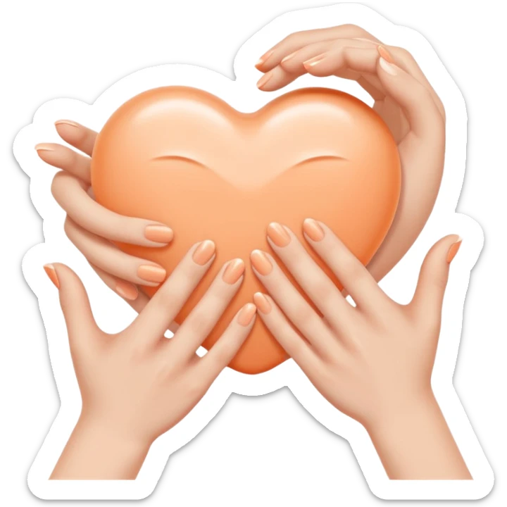Minimal emoji of hands gently applying skincare cream, soft nude and peach tones, clean beauty aesthetic, calm and elegant, subtle glow sticker