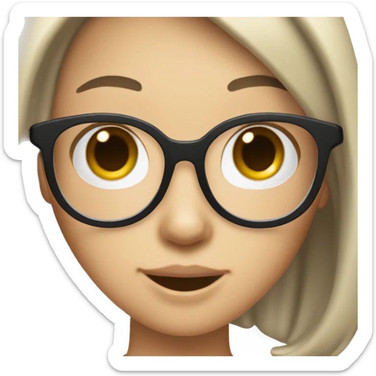 make an emoji of a girl with black hair, light skinned and round glasses sticking her tongue out with furrowed eyebrows and happy sticker