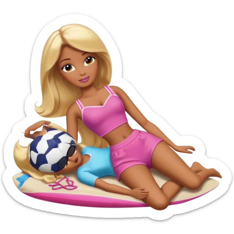 Brown skin blonde hair barbie in laying on beach  sticker