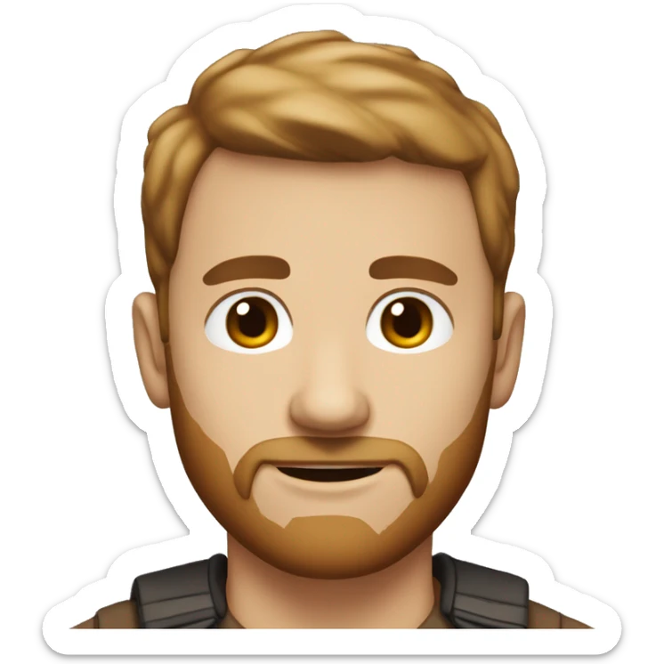 a guy with a short hair, white skin, brown skin, very short beard, alan delo sticker