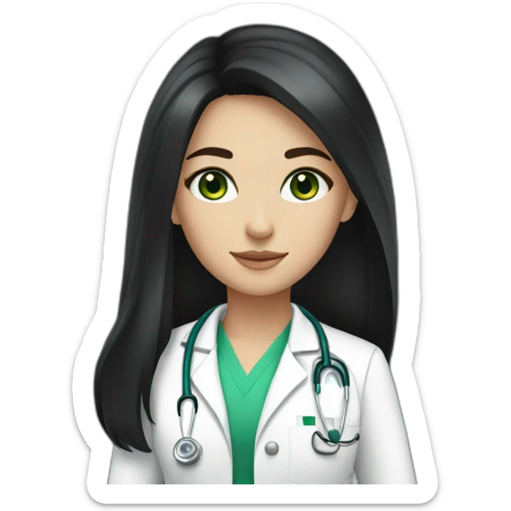 doctor, black hair, girl, white skin, straight hair, green eyes sticker