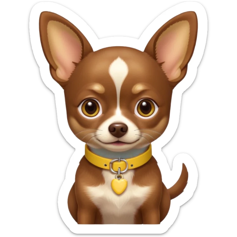 Chihuahua color chocolate con las patitas y pecho color café claro, un pequeño collar amarillo  sticker