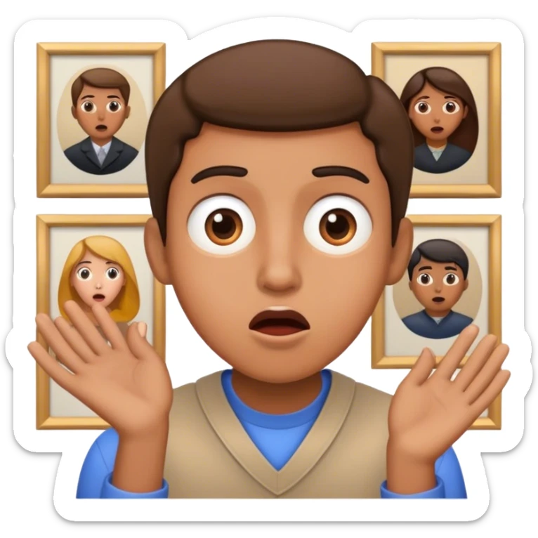 Haz un emoji de una persona sorprendida viendo arte de una manera que nunca antes la había visto sticker