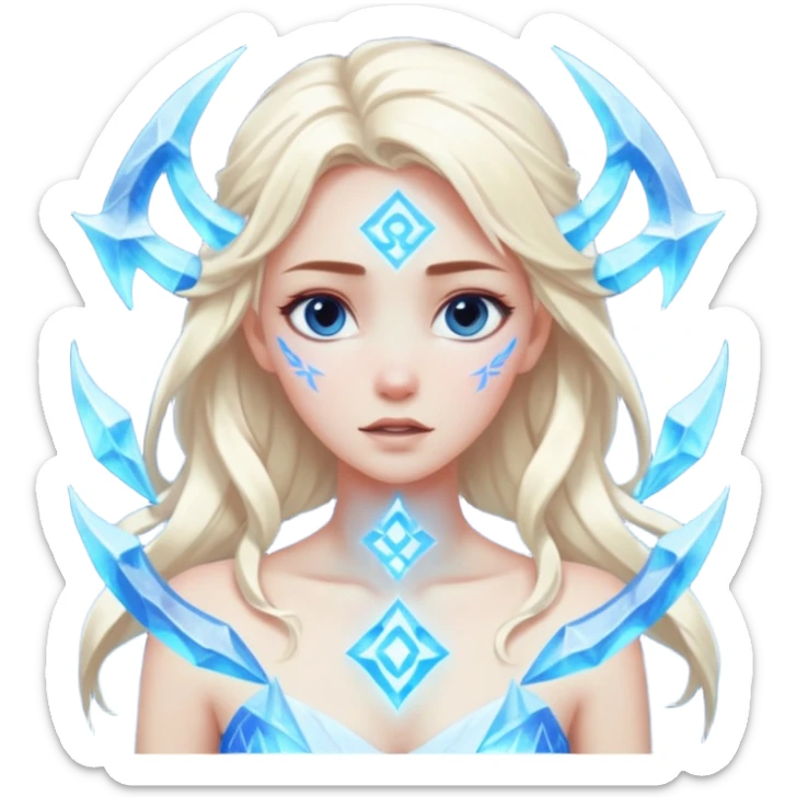Woman frozen mid-spell, glowing runes around her body, charged silence sticker