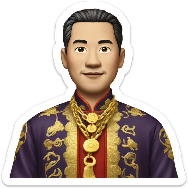rich chinese man with gold chain in national dress sticker