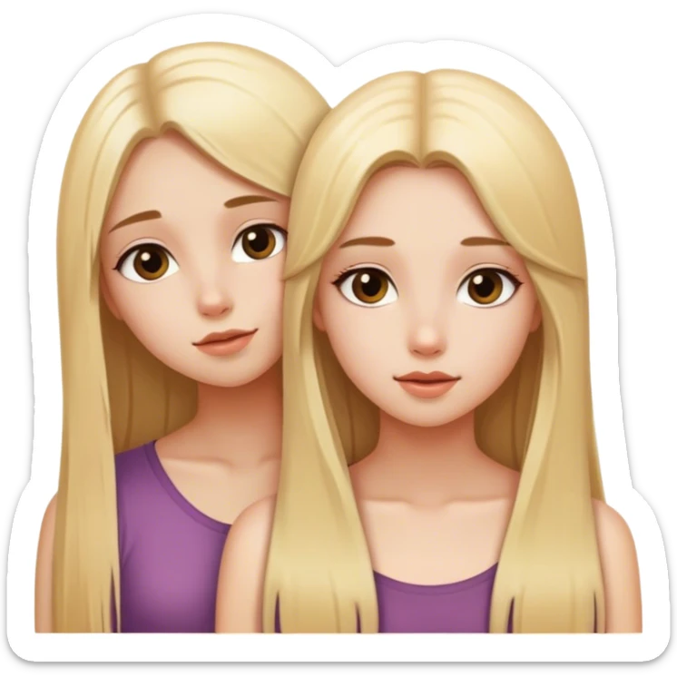 Pumped-up, realism, blonde straight long hair, sfw intimate pose girls sticker