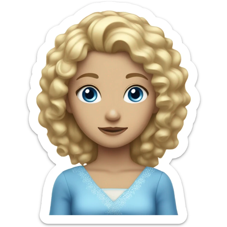 Blonde girl with curly hair and blue eyes looks like a princess sticker