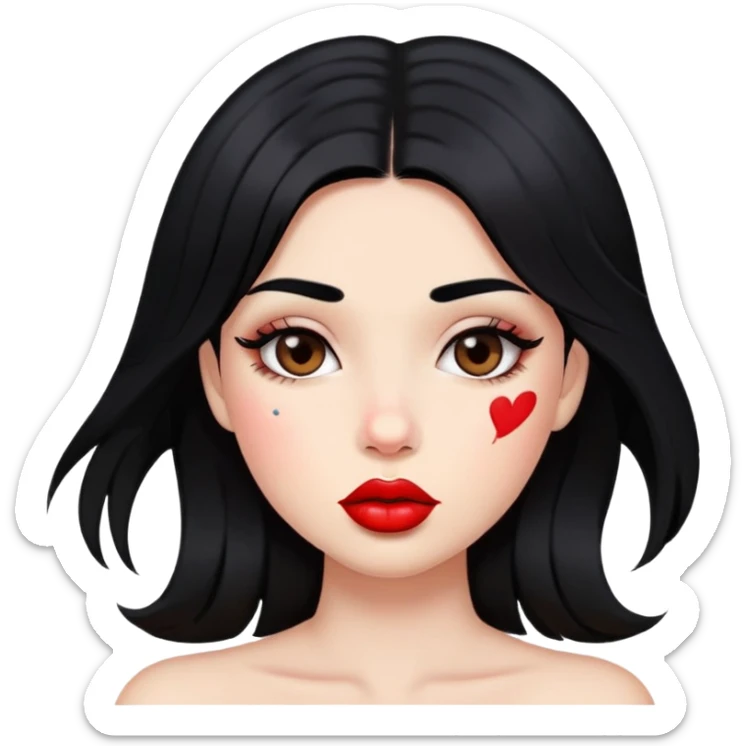 Girl with black hair who has lipstick kiss marks on her cheeks sticker