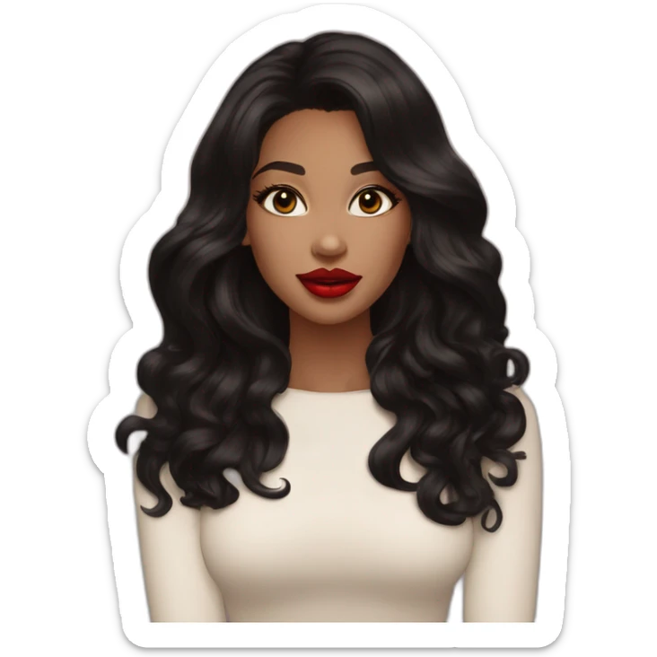 beautiful woman, hazel green eyes, black long wavy hair, tawny skin, big lips, red lipstick, great makeup sticker