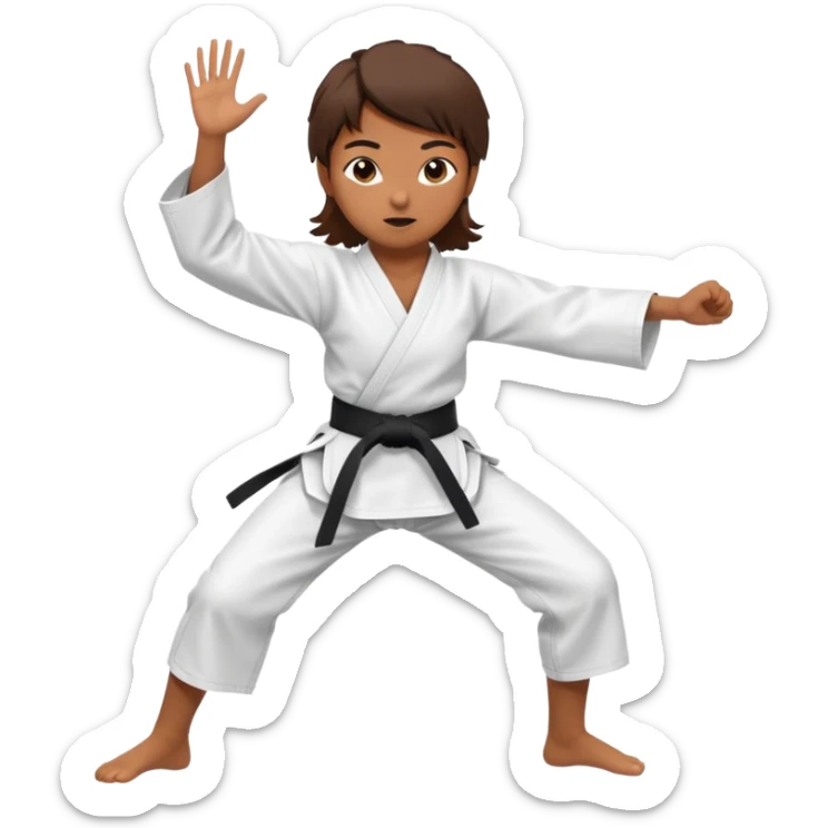 Ragazza castana che pratica karate, ha la cintura nera ed io tradizionale kimono bianco del karate, tira un calcio laterale oppure un pugno oppure è in posizione di guardia sticker
