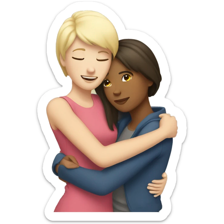 blond girl hugs brunette girl with short hair sticker