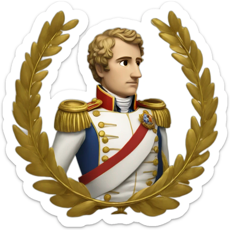Laurel wreath on short hair serious napoleon bonaparte golden statue sticker