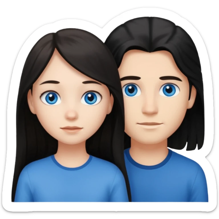 couple of girl with blue eyes and black long hair, and boy with light brown hair and blue eyes sticker