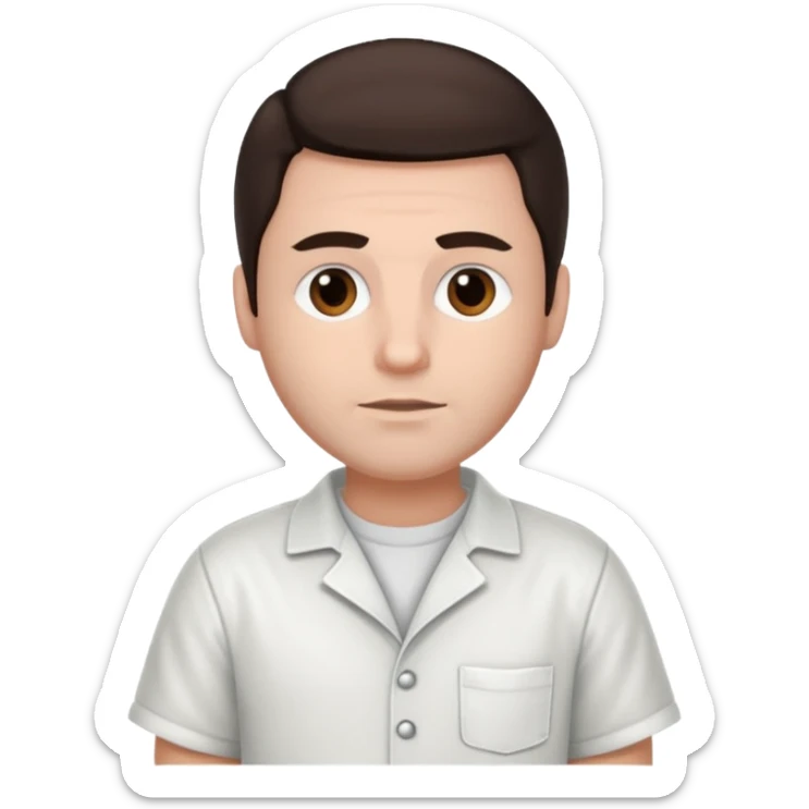 Steven Jay Russell with dark brown hair, white inmate outfit sticker