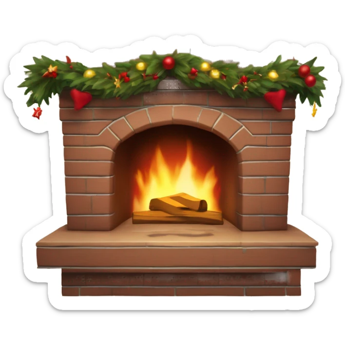 Brauner Kamin mit Holzelementen und weihnachtsstrümpfe die rot weiß gestreift sind  sticker