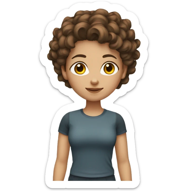 YOUNG WOMAN WITH CURLY, SHORT, BROWN HAIR. SHE WEARS HER HAIR UP AND SPORTS CLOTHES sticker