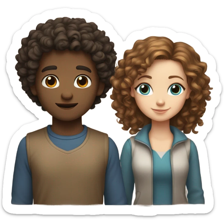 Girl with curly hair and blue eyes. And a guy with brown hair brown eyes. Both white skin sticker