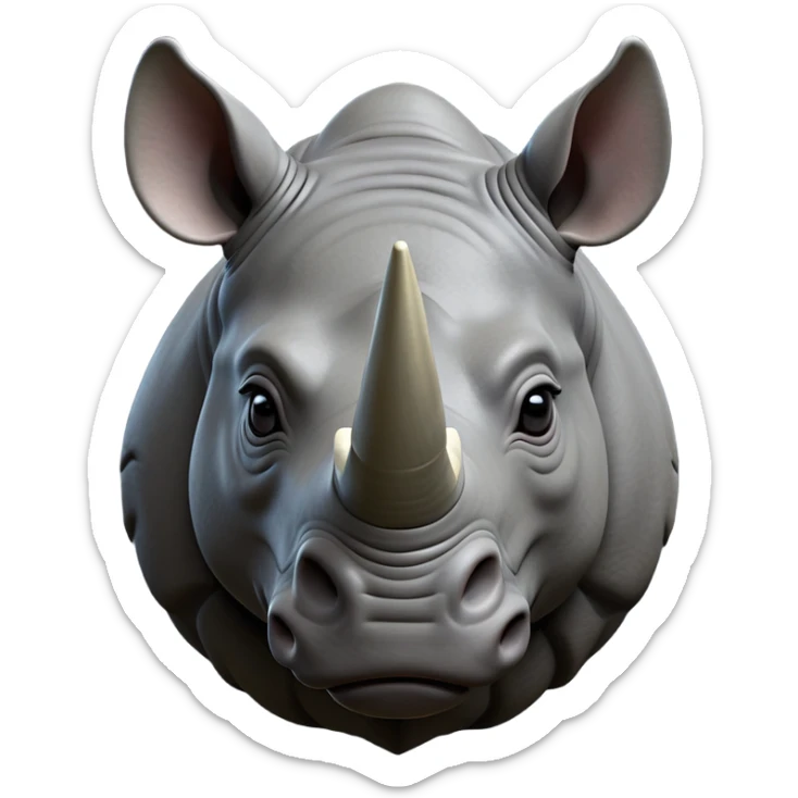 cinematic-noble--rhinoceros-portrait-emoji,slate-grey-hide--poised-and-regal,-with-a-massive,-powerful-build-and-a-thick,-deep-set-soulful-piercing-eyes,-simplified-yet-sharp-and-sophisticated-features,-highly-detailed,-large-black-eyes, zoomed out showing shoulders sticker