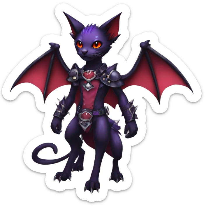 cool cute pretty black punk red Purple ethereal fantasy nargacuga-bat-cat-Fakemon spiked collar harness full body sticker
