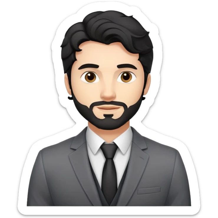 Headshot portrait of a professional 35-year-old man with black wavy hair, stubble, strong jawline, white skin tone, wearing smart casual business attire with blazer, confident and charismatic expression, suitable for a professional speaker profile sticker