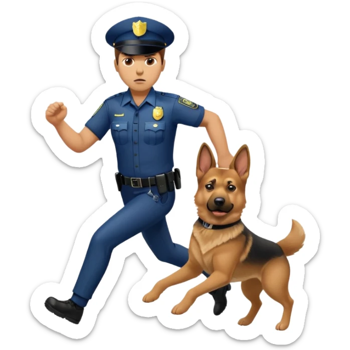 Police with dog is angry and police is running sticker