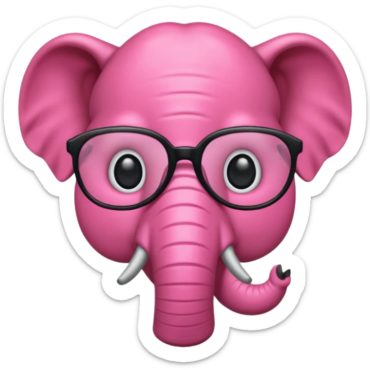 crear un emoji de un elefante rosadito con lentes de lectura grandes y negros  sticker