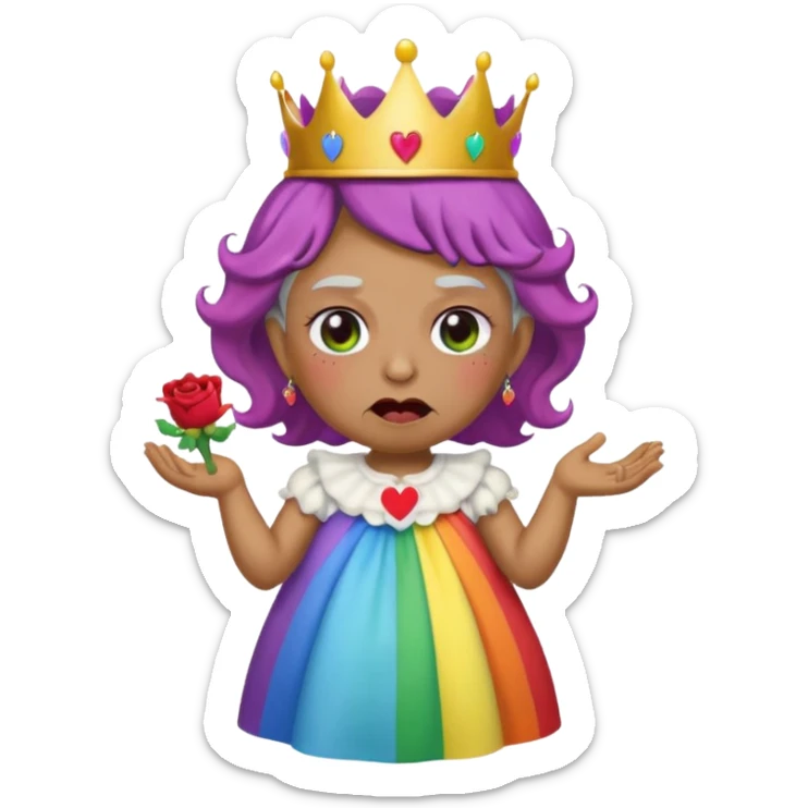 demon rose avec une couronne qui vomi de lar  en ciel  et avec des yeux en forme de coeur avec une robe de mamie sticker