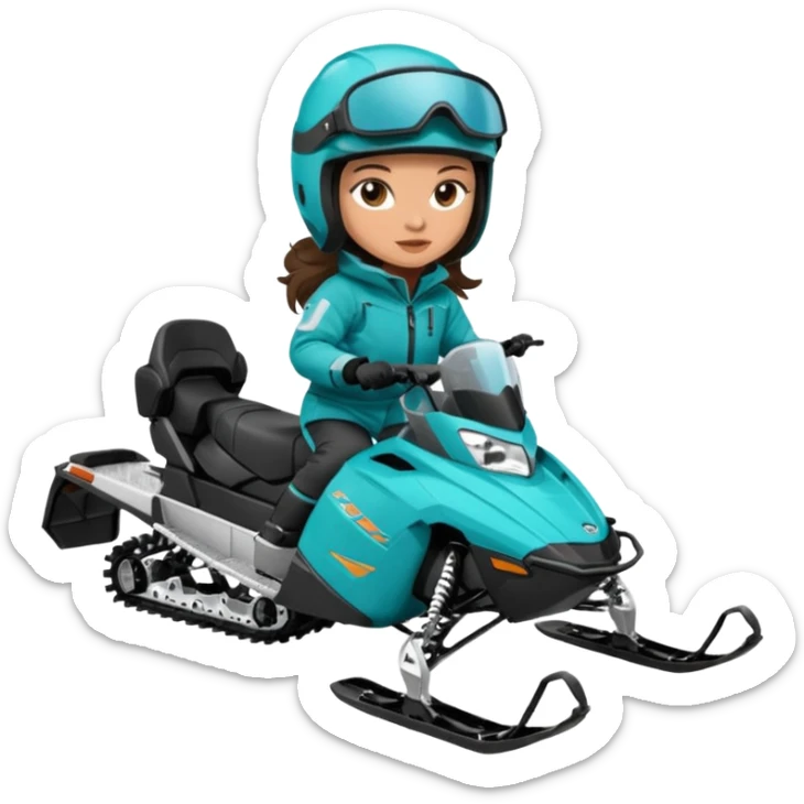 Can you create an emoji of a brunette girl on a teal polaris khaos 850 155 snomobile sticker