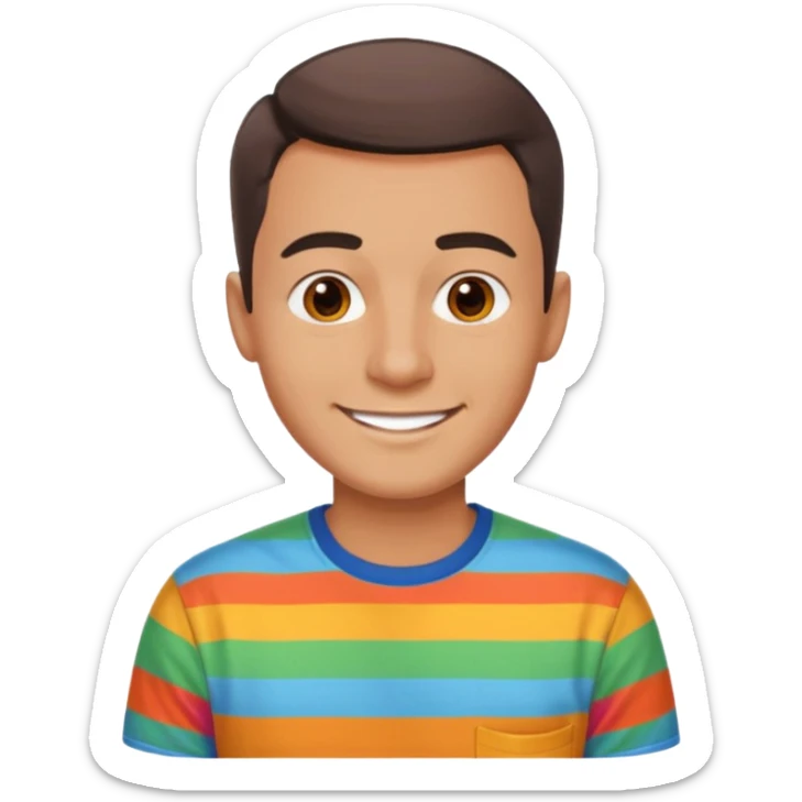 clean shaven, short hair, brown eyes, no glasses, medium skin, fun smiling man sticker
