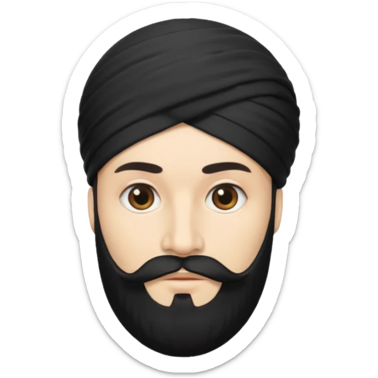 Make me an emoji of a man wearing a black turban, with a beard, and white skin. sticker