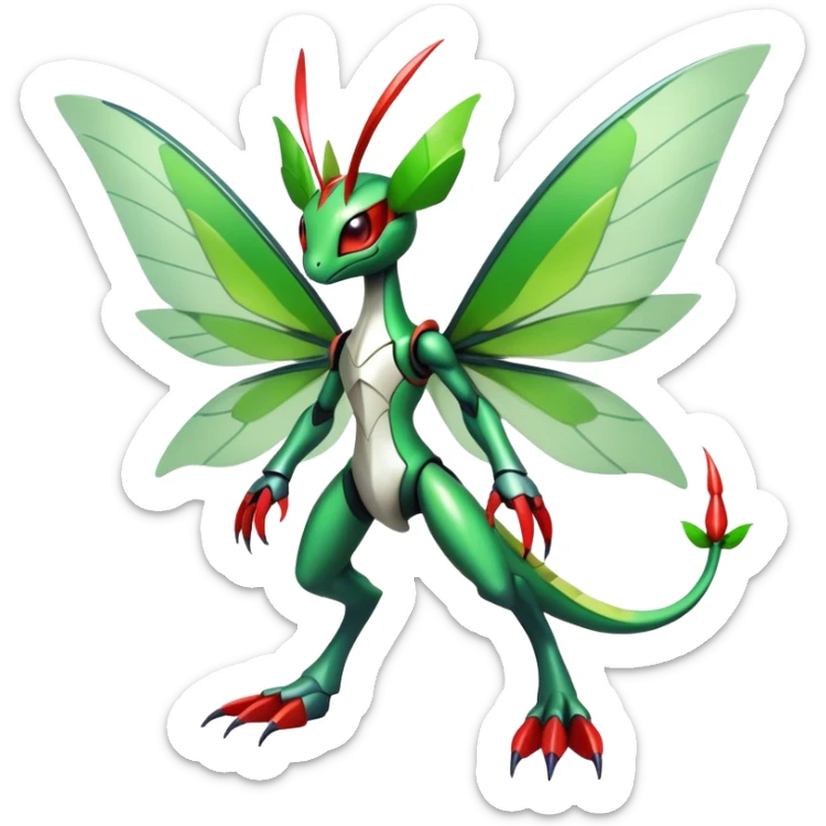  Cool Edgy Shiny Futuristic Ethereal Legendary Kartana-Digimon-Schyther-Flygon-hybrid full body with butterfly wings sticker