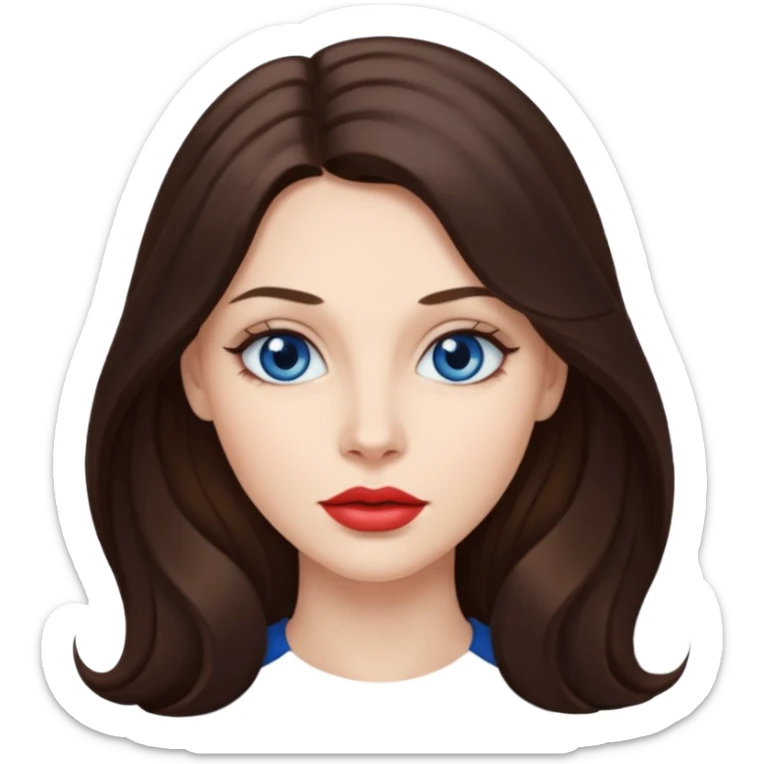 Woman with fair skin long brunette hair dark blue eyes and full lips sticker