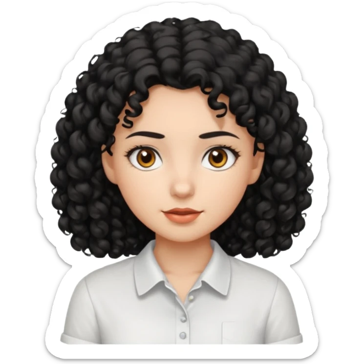 Girl with black curly hair brown eyes pretty and white shirt sticker