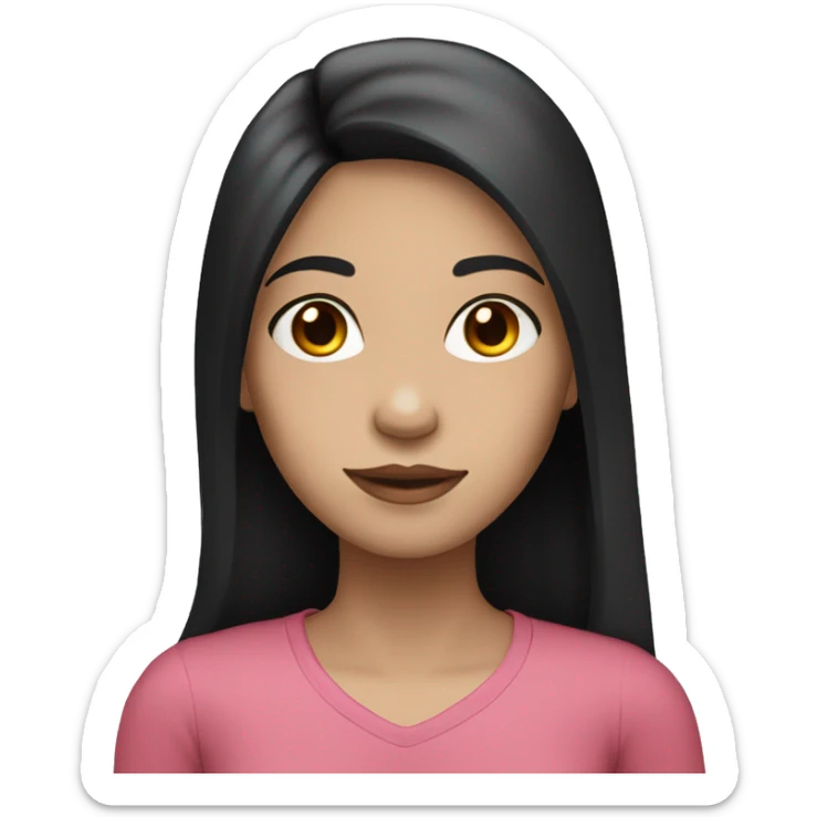 girl with long straight black hair with a middle part and pale skin sticker