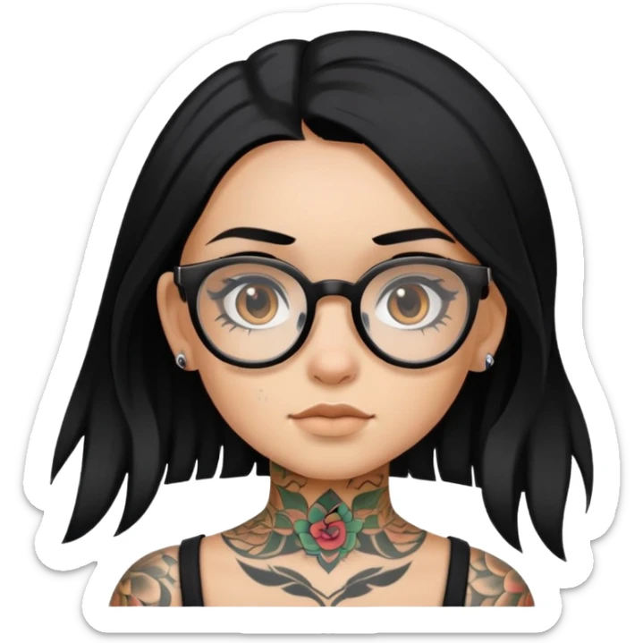 young girl with face tattoos wearing glasses and black hair sticker