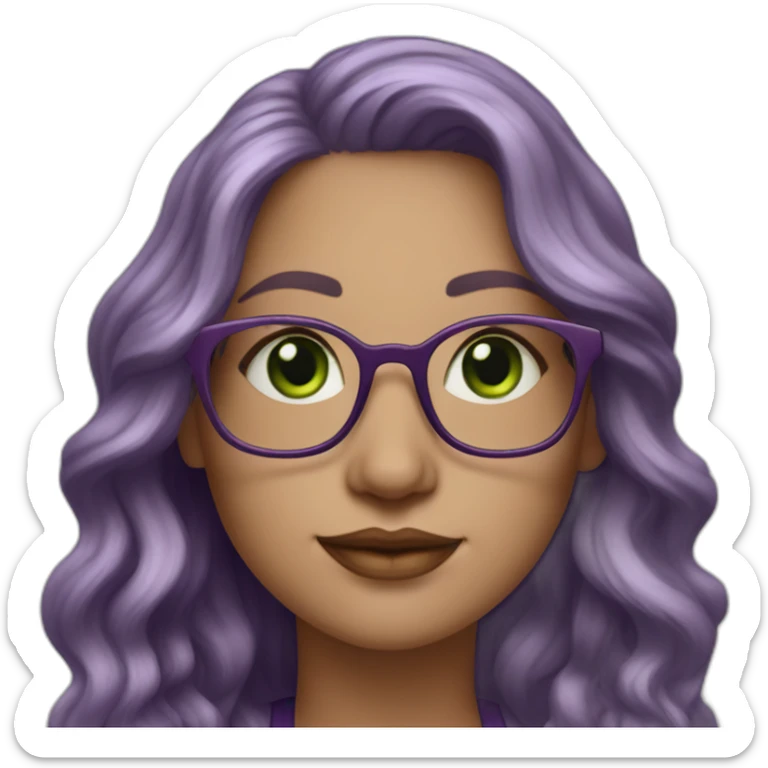 curvy-white-woman-purple-long-wavy-hair-green-eyes-square-glasses sticker